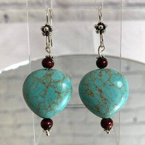 Reimagined Faux Turquoise Heart Dangle Hook Earrings